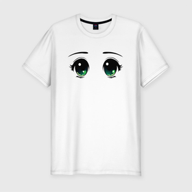 Мужская футболка хлопок Slim с принтом Глазки Милые в Санкт-Петербурге, 92% хлопок, 8% лайкра | приталенный силуэт, круглый вырез ворота, длина до линии бедра, короткий рукав | аниме | взгляд | глаза | лицо | милые глазки | милый