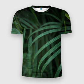 Мужская футболка 3D Slim с принтом камуфляж тропики в Кировске, 100% полиэстер с улучшенными характеристиками | приталенный силуэт, круглая горловина, широкие плечи, сужается к линии бедра | болотный | зеленый | камуфляж | маскировка | растения | ростислав удача | тропики | тропический лес