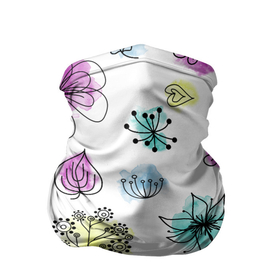 Бандана-труба 3D с принтом Абстрактные цветы на акварельном фоне , 100% полиэстер, ткань с особыми свойствами — Activecool | плотность 150‒180 г/м2; хорошо тянется, но сохраняет форму | Тематика изображения на принте: botanical | flower | watercolor | акварель | краска | лето | паттерн | сканди | цветок | цветы