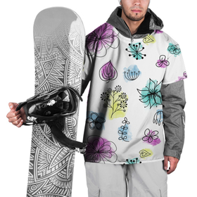 Накидка на куртку 3D с принтом Абстрактные цветы на акварельном фоне , 100% полиэстер |  | botanical | flower | watercolor | акварель | краска | лето | паттерн | сканди | цветок | цветы