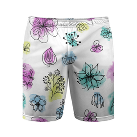 Мужские шорты спортивные с принтом Абстрактные цветы на акварельном фоне в Белгороде,  |  | botanical | flower | watercolor | акварель | краска | лето | паттерн | сканди | цветок | цветы