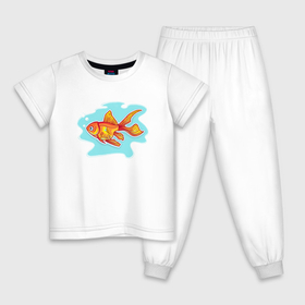 Детская пижама хлопок с принтом Волшебная золотая рыбка в Белгороде, 100% хлопок |  брюки и футболка прямого кроя, без карманов, на брюках мягкая резинка на поясе и по низу штанин
 | Тематика изображения на принте: fish | goldfish | one island | аквариум | аквариумные рыбки | во | вода | домашние питомцы | желтый | знак зодиака рыбки | золотая рыбка | золотой | исполнение желания | море | морское | один остров | океан