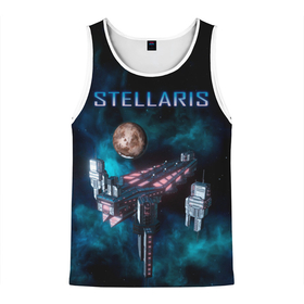 Мужская майка 3D с принтом Stellaris космический корабль в Курске, 100% полиэстер | круглая горловина, приталенный силуэт, длина до линии бедра. Пройма и горловина окантованы тонкой бейкой | Тематика изображения на принте: stellaris | stellaris game | игра stellaris | игра стелларис | стеларис | стелларис