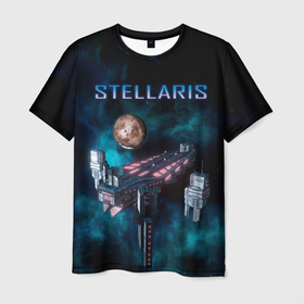 Мужская футболка 3D с принтом Stellaris космический корабль в Курске, 100% полиэфир | прямой крой, круглый вырез горловины, длина до линии бедер | Тематика изображения на принте: stellaris | stellaris game | игра stellaris | игра стелларис | стеларис | стелларис