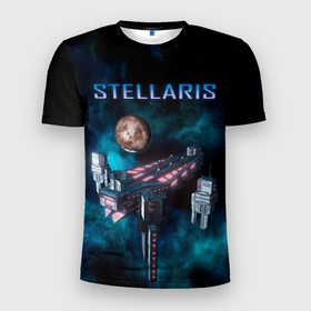 Мужская футболка 3D Slim с принтом Stellaris космический корабль в Екатеринбурге, 100% полиэстер с улучшенными характеристиками | приталенный силуэт, круглая горловина, широкие плечи, сужается к линии бедра | stellaris | stellaris game | игра stellaris | игра стелларис | стеларис | стелларис