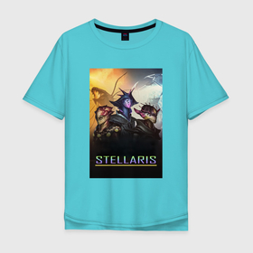 Мужская футболка хлопок Oversize с принтом Stellaris, alien в Курске, 100% хлопок | свободный крой, круглый ворот, “спинка” длиннее передней части | alien | income | stellaris | stellaris game | игра stellaris | игра стелларис | инопланетяне | пришельцы | стеларис | стелларис