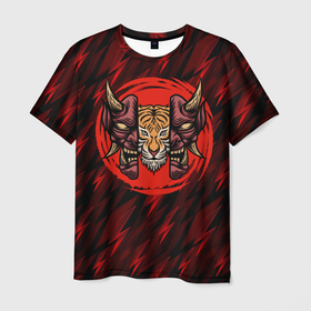 Мужская футболка 3D с принтом Тигр  в маске  самурая в Екатеринбурге, 100% полиэфир | прямой крой, круглый вырез горловины, длина до линии бедер | diablo | дьявол | зверь | самурай | тигр | тигрица | хищник