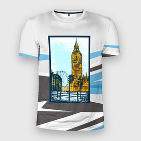 Мужская футболка 3D Slim с принтом London  Лондон , 100% полиэстер с улучшенными характеристиками | приталенный силуэт, круглая горловина, широкие плечи, сужается к линии бедра | london | англия | великобритания | город | колесо обозрения | лондон