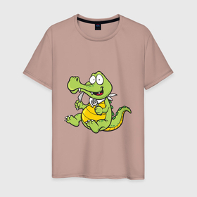 Мужская футболка хлопок с принтом Hungry Crocodile в Белгороде, 100% хлопок | прямой крой, круглый вырез горловины, длина до линии бедер, слегка спущенное плечо. | animals | crocodile | аллигатор | вода | годзилла | джунгли | динозавр | дракон | животные | зубы | крокодил | природа | хищник