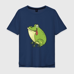 Мужская футболка хлопок Oversize с принтом Милый Лягушонок в Екатеринбурге, 100% хлопок | свободный крой, круглый ворот, “спинка” длиннее передней части | animals | frog | green | болото | жаба | животные | лягушка | лягушонок | озеро | река | рыбалка