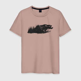 Мужская футболка хлопок с принтом Бегущий медведь в Петрозаводске, 100% хлопок | прямой крой, круглый вырез горловины, длина до линии бедер, слегка спущенное плечо. | 