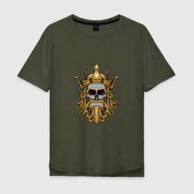 Мужская футболка хлопок Oversize с принтом King   Skull в Санкт-Петербурге, 100% хлопок | свободный крой, круглый ворот, “спинка” длиннее передней части | death | devil | halloween | horror | skull | zombie | демон | дьявол | зло | зомби | коро | призрак | скелет | хоррор | хэллоуин | череп