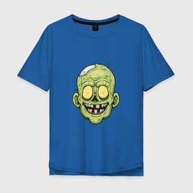 Мужская футболка хлопок Oversize с принтом Весёлый Зомби в Тюмени, 100% хлопок | свободный крой, круглый ворот, “спинка” длиннее передней части | Тематика изображения на принте: death | devil | halloween | horror | skull | zombie | демон | дьявол | зло | зомби | призрак | скелет | хоррор | хэллоуин | череп