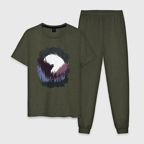 Мужская пижама хлопок с принтом Медведь воет на луну в Курске, 100% хлопок | брюки и футболка прямого кроя, без карманов, на брюках мягкая резинка на поясе и по низу штанин
 | 