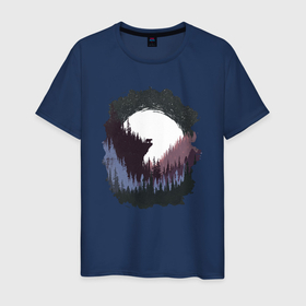 Мужская футболка хлопок с принтом Медведь воет на луну в Екатеринбурге, 100% хлопок | прямой крой, круглый вырез горловины, длина до линии бедер, слегка спущенное плечо. | 
