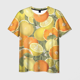 Мужская футболка 3D с принтом Апельсины и Лимоны в Санкт-Петербурге, 100% полиэфир | прямой крой, круглый вырез горловины, длина до линии бедер | fruits | lemons | oranges | summer | апельсины | лето | лимоны | фрукты