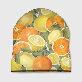 Шапка 3D с принтом Апельсины и Лимоны в Тюмени, 100% полиэстер | универсальный размер, печать по всей поверхности изделия | fruits | lemons | oranges | summer | апельсины | лето | лимоны | фрукты