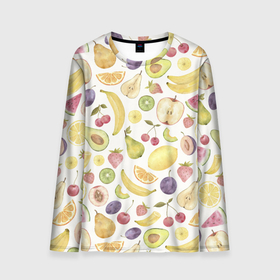 Мужской лонгслив 3D с принтом Ассорти Ягод и Фруктов в Белгороде, 100% полиэстер | длинные рукава, круглый вырез горловины, полуприлегающий силуэт | fruits | lemons | oranges | summer | апельсины | арбуз | бананы | вишня | груши | киви | лето | лимоны | сливы | фрукты | яблоки