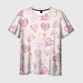 Мужская футболка 3D с принтом Романтическое Настроение в Рязани, 100% полиэфир | прямой крой, круглый вырез горловины, длина до линии бедер | hearts | letters | rings | romance | кольца | письма | романтика | сердца