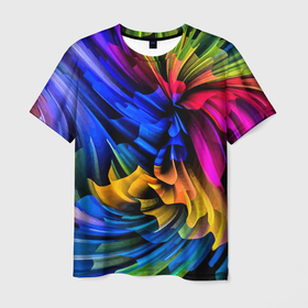 Мужская футболка 3D с принтом Абстрактная неоновая композиция   Abstract neon composition в Кировске, 100% полиэфир | прямой крой, круглый вырез горловины, длина до линии бедер | abstraction | color | composition | fashion | neon | абстракция | композиция | мода | неон | цвет