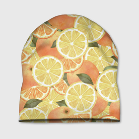 Шапка 3D с принтом Летние Апельсины в Тюмени, 100% полиэстер | универсальный размер, печать по всей поверхности изделия | fruits | lemons | oranges | summer | апельсины | лето | лимоны | фрукты