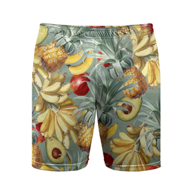 Мужские шорты спортивные с принтом Экзотические Фрукты Лета ,  |  | bananas | garnet | pineapples | summer | ананасы | бананы | гранат | лето