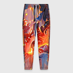 Мужские брюки 3D с принтом Lava  flame в Курске, 100% полиэстер | манжеты по низу, эластичный пояс регулируется шнурком, по бокам два кармана без застежек, внутренняя часть кармана из мелкой сетки | abstraction | art | bright | colors | fire | flame | lava | multicoloured | positive | абстракция | арт | краски | лава | огонь | пламя | позитивный | разноцветный | рисунок | узоры | фееричный | цвета | яркий
