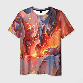 Мужская футболка 3D с принтом Lava  flame в Белгороде, 100% полиэфир | прямой крой, круглый вырез горловины, длина до линии бедер | abstraction | art | bright | colors | fire | flame | lava | multicoloured | positive | абстракция | арт | краски | лава | огонь | пламя | позитивный | разноцветный | рисунок | узоры | фееричный | цвета | яркий