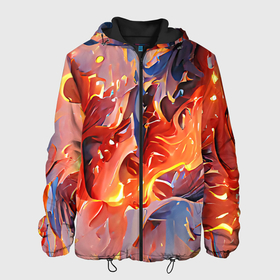 Мужская куртка 3D с принтом Lava  flame в Тюмени, ткань верха — 100% полиэстер, подклад — флис | прямой крой, подол и капюшон оформлены резинкой с фиксаторами, два кармана без застежек по бокам, один большой потайной карман на груди. Карман на груди застегивается на липучку | abstraction | art | bright | colors | fire | flame | lava | multicoloured | positive | абстракция | арт | краски | лава | огонь | пламя | позитивный | разноцветный | рисунок | узоры | фееричный | цвета | яркий