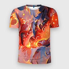 Мужская футболка 3D Slim с принтом Lava  flame в Новосибирске, 100% полиэстер с улучшенными характеристиками | приталенный силуэт, круглая горловина, широкие плечи, сужается к линии бедра | abstraction | art | bright | colors | fire | flame | lava | multicoloured | positive | абстракция | арт | краски | лава | огонь | пламя | позитивный | разноцветный | рисунок | узоры | фееричный | цвета | яркий