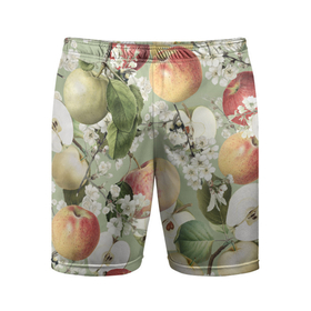 Мужские шорты спортивные с принтом Яблочный Сад в Курске,  |  | apples | flowers | garden | summer | лето | сад | цветы | яблоки
