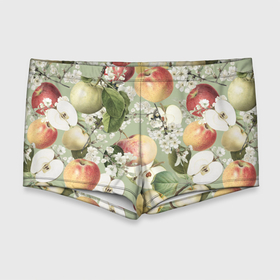 Мужские купальные плавки 3D с принтом Яблочный Сад , Полиэстер 85%, Спандекс 15% |  | apples | flowers | garden | summer | лето | сад | цветы | яблоки
