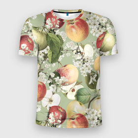 Мужская футболка 3D Slim с принтом Яблочный Сад , 100% полиэстер с улучшенными характеристиками | приталенный силуэт, круглая горловина, широкие плечи, сужается к линии бедра | apples | flowers | garden | summer | лето | сад | цветы | яблоки
