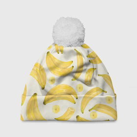 Шапка 3D c помпоном с принтом Банановый Рай Лета в Курске, 100% полиэстер | универсальный размер, печать по всей поверхности изделия | Тематика изображения на принте: bananas | paradise | summer | бананы | лето | рай