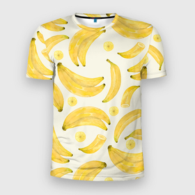 Мужская футболка 3D Slim с принтом Банановый Рай Лета в Екатеринбурге, 100% полиэстер с улучшенными характеристиками | приталенный силуэт, круглая горловина, широкие плечи, сужается к линии бедра | bananas | paradise | summer | бананы | лето | рай