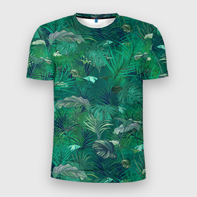 Мужская футболка 3D Slim с принтом Летняя Зелёная Листва в Новосибирске, 100% полиэстер с улучшенными характеристиками | приталенный силуэт, круглая горловина, широкие плечи, сужается к линии бедра | Тематика изображения на принте: foliage | green | summer | зелённая | лето | листва