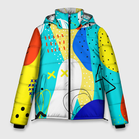 Мужская зимняя куртка 3D с принтом ABSTRACT COLORED GEOMETRIC SHAPES в Тюмени, верх — 100% полиэстер; подкладка — 100% полиэстер; утеплитель — 100% полиэстер | длина ниже бедра, свободный силуэт Оверсайз. Есть воротник-стойка, отстегивающийся капюшон и ветрозащитная планка. 

Боковые карманы с листочкой на кнопках и внутренний карман на молнии. | Тематика изображения на принте: абстракция | белый | желтый | зеленый | красный | красочный | минимализм | оранжевый | розовый | синий | текстура | узор | фиолетовый | фон | черный