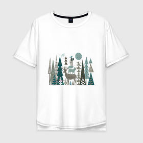 Мужская футболка хлопок Oversize с принтом WILD FOREST ANIMALS в Санкт-Петербурге, 100% хлопок | свободный крой, круглый ворот, “спинка” длиннее передней части | горы | деревья | дикая природа | животные | зеленый | лес | лиса | олень | пейзаж | смешно | сова | фауна