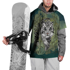 Накидка на куртку 3D с принтом Крадущийся белый тигр символ года в Петрозаводске, 100% полиэстер |  | Тематика изображения на принте: 2022 | амурский тигр | белый тигр | голубоглазый тигр | животное | животное года | зеленый | китайский гороскоп | на зелёном фоне | серый тигр | символ года | тигр