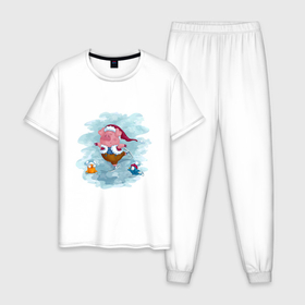 Мужская пижама хлопок с принтом PIGLET ON ICE в Белгороде, 100% хлопок | брюки и футболка прямого кроя, без карманов, на брюках мягкая резинка на поясе и по низу штанин
 | животное | зима | каток | коньки | лед | поросенок | птицы