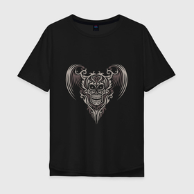 Мужская футболка хлопок Oversize с принтом Skull Wings в Санкт-Петербурге, 100% хлопок | свободный крой, круглый ворот, “спинка” длиннее передней части | death | devil | halloween | horror | skull | zombie | демон | дьявол | зло | зомби | призрак | скелет | хоррор | хэллоуин | череп