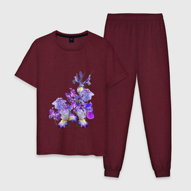 Мужская пижама хлопок с принтом Ириски Ирисы в Екатеринбурге, 100% хлопок | брюки и футболка прямого кроя, без карманов, на брюках мягкая резинка на поясе и по низу штанин
 | ириски | ирисы | любимые ирисы | фиолетовые цветы | цветы