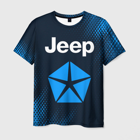 Мужская футболка 3D с принтом JEEP + Абстракция в Кировске, 100% полиэфир | прямой крой, круглый вырез горловины, длина до линии бедер | auto | jeep | logo | moto | symbol | авто | автомобиль | гонки | джип | знак | лого | логотип | логотипы | марка | машина | мото | полутона | символ | символы