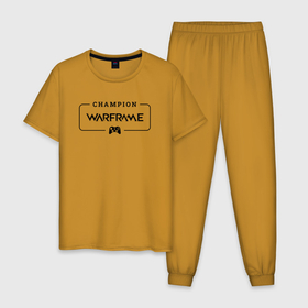 Мужская пижама хлопок с принтом Warframe Gaming Champion: рамка с лого и джойстиком в Белгороде, 100% хлопок | брюки и футболка прямого кроя, без карманов, на брюках мягкая резинка на поясе и по низу штанин
 | champion | logo | warframe | варфрейм | игра | игры | лого | логотип | символ