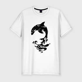 Мужская футболка хлопок Slim с принтом Чёрный Дельфин в Белгороде, 92% хлопок, 8% лайкра | приталенный силуэт, круглый вырез ворота, длина до линии бедра, короткий рукав | dolphin | whale | дельфин | кит | млекопитающие | млекопитающие mammals