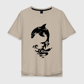 Мужская футболка хлопок Oversize с принтом Чёрный Дельфин , 100% хлопок | свободный крой, круглый ворот, “спинка” длиннее передней части | dolphin | whale | дельфин | кит | млекопитающие | млекопитающие mammals