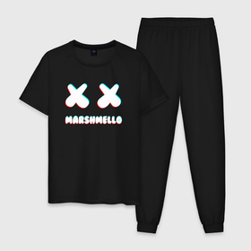 Мужская пижама хлопок с принтом MARSHMELLO   МАРШМЕЛЛОУ   NEON , 100% хлопок | брюки и футболка прямого кроя, без карманов, на брюках мягкая резинка на поясе и по низу штанин
 | face | logo | marsh | marshmallow | marshmello | marshmelo | mello | smile | градиент | лицо | лого | маршмеллов | маршмеллоу | маршмеллу | маршмело | маршмелов | маршмелоу | маска | музыка | неон | рожица | символ | смайл | улыбка