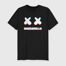 Мужская футболка хлопок Slim с принтом MARSHMELLO   МАРШМЕЛЛОУ   NEON в Новосибирске, 92% хлопок, 8% лайкра | приталенный силуэт, круглый вырез ворота, длина до линии бедра, короткий рукав | face | logo | marsh | marshmallow | marshmello | marshmelo | mello | smile | градиент | лицо | лого | маршмеллов | маршмеллоу | маршмеллу | маршмело | маршмелов | маршмелоу | маска | музыка | неон | рожица | символ | смайл | улыбка