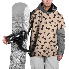 Накидка на куртку 3D с принтом Отпечатки лапок и косточки в Тюмени, 100% полиэстер |  | бежевый | кости | косточки | лап | лапок | милый | отпечатки | паттерн | следы | собаки | собачьи | узор