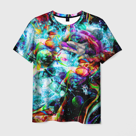 Мужская футболка 3D с принтом Красочный космос , 100% полиэфир | прямой крой, круглый вырез горловины, длина до линии бедер | galaxy | nasa | planet | star | галактика | звезды | космический корабль | космонавт | космос | красивая | краска | красочная | наса | планета | планеты | сочность | сочные цвета | туманность | челнок | яркая